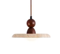 MTNROO Lustre Suspendu En Travertin Jaune Suspension De 9,8 Pouces Pierre De Travertin Naturelle Poreuse Polie À La Main Et Bois Lumière Chaude Non Dimmable, Style Japonais, Pour Couloir, Cuisine