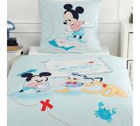 MTOnlinehandel Parure de lit pour enfant - 135 x 200 cm - Motif Mickey Mouse - Pluto & Donald Duck - Pour garçons et filles - 1 taie d'oreiller 80 x 80 cm + housse de couette 135 x 200 cm - 100 %