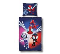 MTOnlinehandel Spidey & Super Friends Parure de lit 135 x 200 cm, linge de lit pour enfant fille et garçon, adolescents, 100% coton, 1 x taie d'oreiller 80 x 80 cm + housse de couette 135 x 200 cm