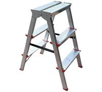 MTRA Escabeau marchepied Double Pliable en Aluminium 150 kg 3 marches | Marches rainurées, pieds antidérapants et sangle anti-écartement. Conforme à la norme EN 131, compact et facile à ranger.