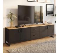 IDMarket Meuble TV WASHINGTON 180 cm – 4 portes, 2 tiroirs – Bois et noir