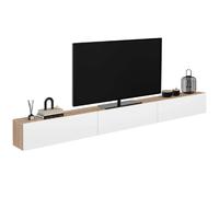 IDMARKET Meuble TV ELIO 300 cm suspendu 3 portes bois et blanc