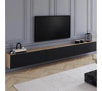 Meuble TV 300 cm suspendu ELIO 3 portes bois et noir