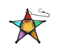 Mucafar Lanterne à Bougie Suspendue Étoile Marocaine en Verre Multicolore | Étoile Marocaine en fer et verre multicolore illumine votre intérieur; dimensions 19 x 19 x 6 cm, chaînes incluses.