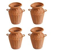 Mucafar Vase Tressé en Rotin - 24x11 cm, Plastique Marron, Lot de 4 | Ornement artistique pour maison ou bureau; usage central de table et décorations saisonnières, design résistant et pratique.