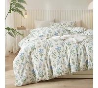 Mucalis Parure de lit pour très Grand lit, Motif Floral Bleu et Blanc, 100% Coton Chic, Frais, botanique, Fleurs Bleues avec Fermeture éclair, Attaches de Coin pour Adolescents et Adultes,