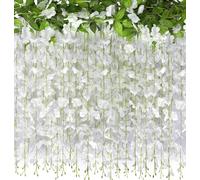 Muccp Lot de 2 glycines artificielles à suspendre avec 20 branches de glycine en soie pour mariage, fête, jardin, décoration d'intérieur (blanc)