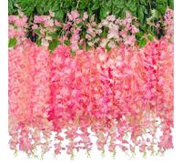 Muccp Lot de 2 glycines artificielles à suspendre avec 20 branches de glycine en soie pour mariage, fête, jardin, décoration d'intérieur (rose)