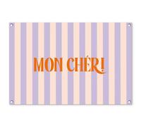 MuchoWow© Deco Jardin Exterieur 90x60 cm Décorative Poster Affiche Murale Decoration Balcon Décoration Extérieure Terrasse Déco Appartement Lilas - Orange - Rayures - Mon Chéri