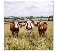 MuchoWow© Décoration Jardin 100x100 cm Bâche Décorative Posters Décoratifs Decoration Balcon Affiche Extérieur Déco Appartement Deco Exterieur Vaches - Portrait - Pré - Ferme - Curieux