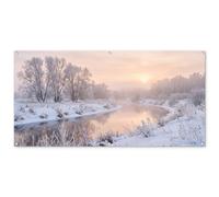 MuchoWow© Décoration Jardin 160x80 cm Bâche Décorative Posters Décoratifs Decoration Balcon Affiche Extérieur Déco Appartement Deco Exterieur Rivière - Hiver - Paysage - Neige - Lever de Soleil
