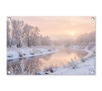 MuchoWow© Décoration Jardin 60x40 cm Bâche Décorative Posters Décoratifs Decoration Balcon Affiche Extérieur Déco Appartement Deco Exterieur Rivière - Hiver - Paysage - Neige - Lever de Soleil