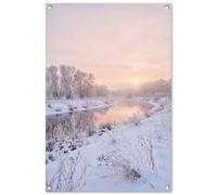 MuchoWow© Décoration Jardin 60x90 cm Bâche Décorative Posters Décoratifs Decoration Balcon Affiche Extérieur Déco Appartement Deco Exterieur Rivière - Hiver - Paysage - Neige - Lever de Soleil