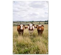 MuchoWow© Décoration Jardin 60x90 cm Bâche Décorative Posters Décoratifs Decoration Balcon Affiche Extérieur Déco Appartement Deco Exterieur Vaches - Portrait - Pré - Ferme - Curieux