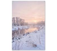 MuchoWow© Décoration Jardin 80x120 cm Bâche Décorative Posters Décoratifs Decoration Balcon Affiche Extérieur Déco Appartement Deco Exterieur Rivière - Hiver - Paysage - Neige - Lever de Soleil