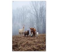 MuchoWow© Décoration Jardin 80x120 cm Bâche Décorative Posters Décoratifs Decoration Balcon Affiche Extérieur Déco Appartement Deco Exterieur Animaux de Ferme - Groupe - Brouillard - Nature