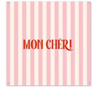 MuchoWow© Decoration Jardin Exterieur 100x100 cm Deco Balcon Décoration Bâche Décorative Affiche Murale Extérieur Terrasse Mur Déco Appartement Rose pâle - Rouge - Rayures - Mon Chéri