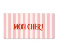 MuchoWow© Decoration Jardin Exterieur 160x80 cm Deco Balcon Décoration Bâche Décorative Affiche Murale Extérieur Terrasse Mur Déco Appartement Rose pâle - Rouge - Rayures - Mon Chéri