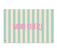 MuchoWow© Decoration Jardin Exterieur 60x40 cm Deco Balcon Décoration Bâche Décorative Affiche Murale Extérieur Terrasse Mur Déco Appartement Rose - Vert - Rayures - Mon chéri