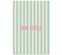 MuchoWow© Decoration Jardin Exterieur 60x90 cm Deco Balcon Décoration Bâche Décorative Affiche Murale Extérieur Terrasse Mur Déco Appartement Rose - Vert - Rayures - Mon chéri