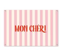 MuchoWow© Decoration Jardin Exterieur 90x60 cm Deco Balcon Décoration Bâche Décorative Affiche Murale Extérieur Terrasse Mur Déco Appartement Rose pâle - Rouge - Rayures - Mon Chéri