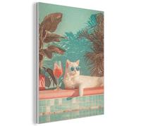MuchoWow© Décoration Murale en Feutre Design 30x40 cm Panneau Mural Déco Salon Élément Moderne Chat - Piscine - Lunettes de soleil - Boisson
