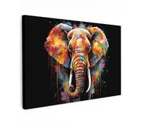 MuchoWow© Impression sur Toile Decoration Murale Peinture 30x20 cm Tableaux Decoratifs Muraux Décoration Chambre Éléphant - Graffiti - Noir - Animaux - Couleurs