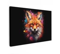 MuchoWow© Impression sur Toile Decoration Murale Peinture 60x40 cm Tableaux Decoratifs Muraux Déco Chambre Tableau Salon Graffiti - Renard - Noir - Pop art - Banksy