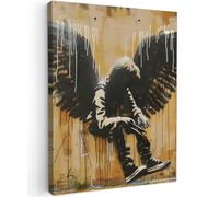 MuchoWow© Impression sur Toile Decoration Murale Peinture 60x80 cm Tableaux Decoratifs Muraux Déco Chambre Tableau Salon Graffiti - Art - Ailes - Street art - Banksy