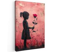 MuchoWow© Impression sur Toile Decoration Murale Peinture 80x120 cm Tableaux Decoratifs Muraux Déco Chambre Tableau Salon Graffiti - Fille - Rose - Street art - Fleurs - Banksy