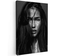 MuchoWow© Impression sur Toile Decoration Murale Peinture 80x120 cm Tableaux Decoratifs Muraux Décoration Chambre Portrait - Femme - Taches de rousseur - Noir et blanc