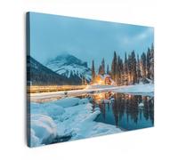 MuchoWow© Impression sur Toile Decoration Murale Peinture 80x60 cm Tableaux Art Décoratif Muraux Décoration Chambre Paysage d'hiver - Nature - Maison - Montagne - Neige