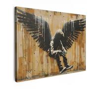 MuchoWow© Impression sur Toile Decoration Murale Peinture 80x60 cm Tableaux Decoratifs Muraux Déco Chambre Tableau Salon Graffiti - Art - Ailes - Street art - Banksy