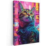MuchoWow© Impression sur Toile Decoration Murale Peinture Tableaux | 40x60 cm - Decoratifs Muraux Déco Chambre Tableau Salon Graffiti - Chat - Pop art - Chine - Néon - Banksy