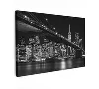 MuchoWow© Impression sur Toile Peinture 120x80 cm Tableau Cadre Mural Decoration Salon Reproductions de Tableaux Murale Moderne New York - Brooklyn - Pont - Noir et blanc