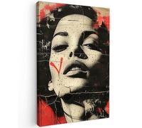 MuchoWow© Impression sur Toile Peinture 20x30 cm Tableau Mural Decoration Salon Reproductions de Tableaux Murale Moderne Graffiti - Femme - Rouge - Street art - Banksy