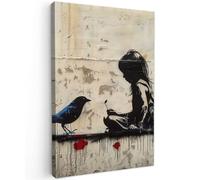 MuchoWow© Impression sur Toile Peinture 20x30 cm Tableau Mural Decoration Salon Reproductions de Tableaux Murale Moderne Street art - Fille - Oiseau - Graffiti - Banksy