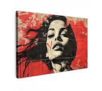 MuchoWow© Impression sur Toile Peinture 30x20 cm Tableau Mural Decoration Salon Reproductions de Tableaux Murale Moderne Graffiti - Femme - Rouge - Street art - Banksy
