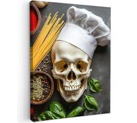 MuchoWow© Impression sur Toile Peinture 60x80 cm Tableau Mural Decoration Salon Reproductions de Tableaux Murale Moderne Squelette - Épices - Manger - Crâne - Cuisinier