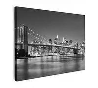 MuchoWow© Impression sur Toile Peinture 70x50 cm Tableau Mural Decoration Salon Reproductions de Tableaux Murale Moderne New York - Pont - Brooklyn - Noir et blanc - Architecture