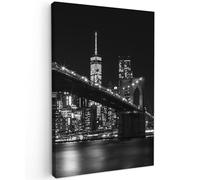 MuchoWow© Impression sur Toile Peinture 80x120 cm Tableau Cadre Mural Decoration Salon Reproductions de Tableaux Murale Moderne New York - Brooklyn - Pont - Noir et blanc