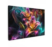 MuchoWow© Impression sur Toile Peinture 90x60 cm Tableau Mural Decoration Salon Abstrait Boheme Tableaux Murale Moderne Coloré - Fleurs - Noir - Boheme Chic - Abstrait