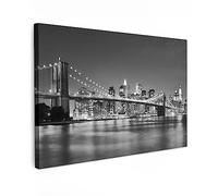 MuchoWow© Impression sur Toile Peinture 90x60 cm Tableau Mural Decoration Salon Reproductions de Tableaux Murale Moderne New York - Pont - Brooklyn - Noir et blanc - Architecture