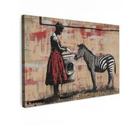 MuchoWow© Impression sur Toile Photo Peinture 120x80 cm Tableau Decoration Murale Chambre Salon Maison Deco Cuisine Street art - Zèbre - Femme - Animaux - Graffiti - Banksy