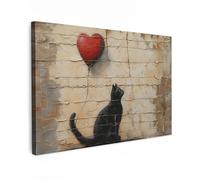 MuchoWow© Impression sur Toile Photo Peinture 120x80 cm Tableau Decoration Murale Chambre Salon Maison Deco Cuisine Street art - Chat - Ballon - Graffiti - Banksy