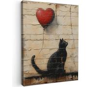 MuchoWow© Impression sur Toile Photo Peinture 30x40 cm Tableau Decoration Murale Chambre Salon Maison Deco Cuisine Street art - Chat - Ballon - Graffiti - Banksy