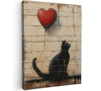 MuchoWow© Impression sur Toile Photo Peinture 60x80 cm Tableau Decoration Murale Chambre Salon Maison Deco Cuisine Street art - Chat - Ballon - Graffiti - Banksy