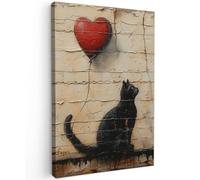 MuchoWow© Impression sur Toile Photo Peinture 80x120 cm Tableau Decoration Murale Chambre Salon Maison Deco Cuisine Street art - Chat - Ballon - Graffiti - Banksy