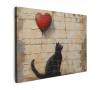 MuchoWow© Impression sur Toile Photo Peinture 80x60 cm Tableau Decoration Murale Chambre Salon Maison Deco Cuisine Street art - Chat - Ballon - Graffiti - Banksy