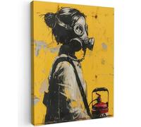MuchoWow© Impressions sur Toile 50x70 cm Deco Tableau Murale Decoration Salon Peinture Tableaux Chambre Toiles Maison Vintage - Street art - Fille - Masque - Jaune - Banksy